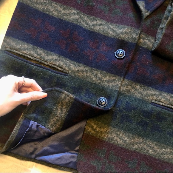 Vintage TRIBAL Sportswear Clover Pattern Wool Blend Blazer - Picture 5 of 9